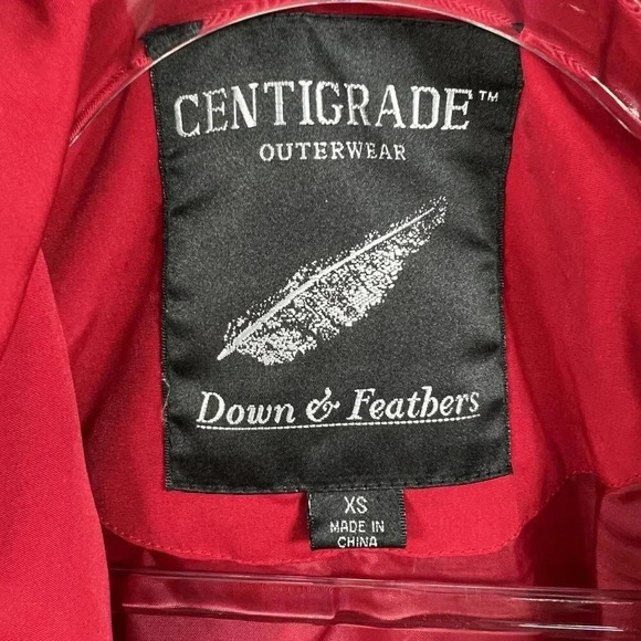 Centigrade Womens XS Down Red Jacket Removable Faux Fur Hood Long Quilted Coat - Picture 13 of 16